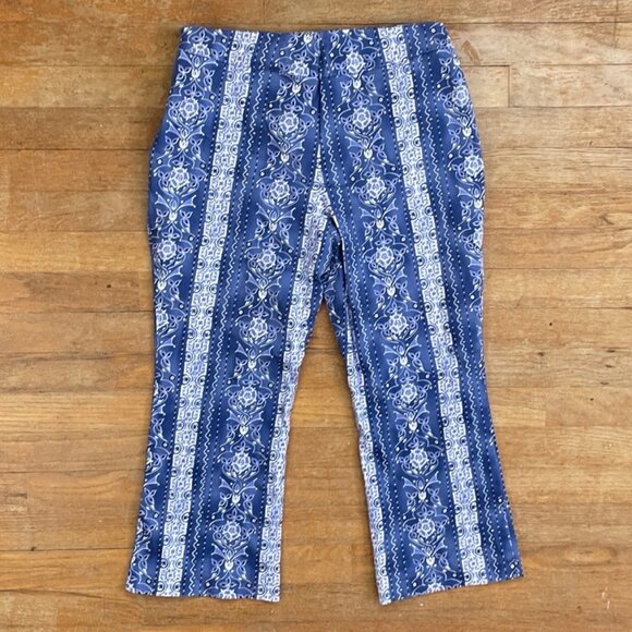 Vintage Floral Capris Size Small 28" Waist 1990s Stretch Cotton Cropped Pants - Picture 3 of 4